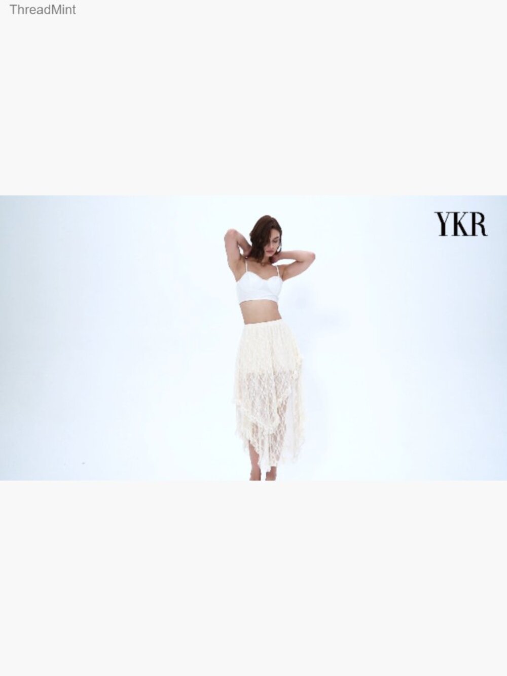 Boho Lace Asymmetrical Maxi Skirt with Elastic Waist Size S-XXL - Picture 7 of 7
